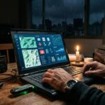 Dispositivo móvel garante acesso a ferramentas essenciais offline, incluindo mapas e guias, para situações de emergência sem eletricidade